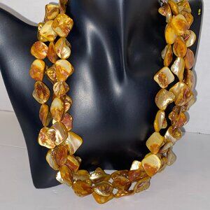 Vintage Necklace 3 Strands Deep Golden Dyed Abalone Shells Lobster Clasp